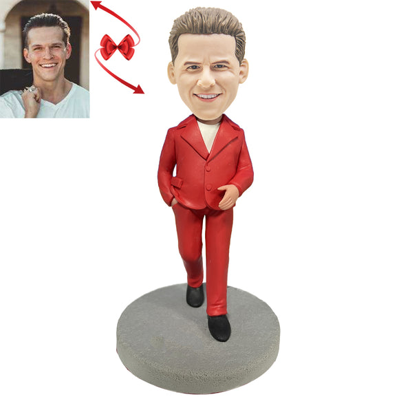 Handsome Man In Red Suit Custom Bobblehead