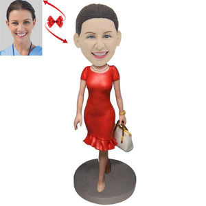 Lady in Red Skirt Custom Bobblehead