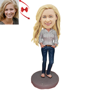Leisure Lady with Hands in Pockets Custom Bobblehead