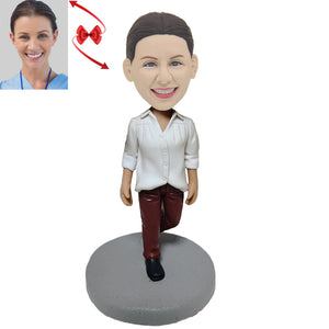 Leisure Mom in a White Shirt Custom Bobblehead