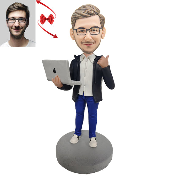 Male Software Engineer with Computer Custom Bobblehead