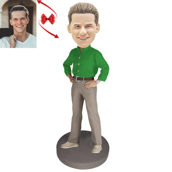 Man in Green Shirts Custom Bobblehead