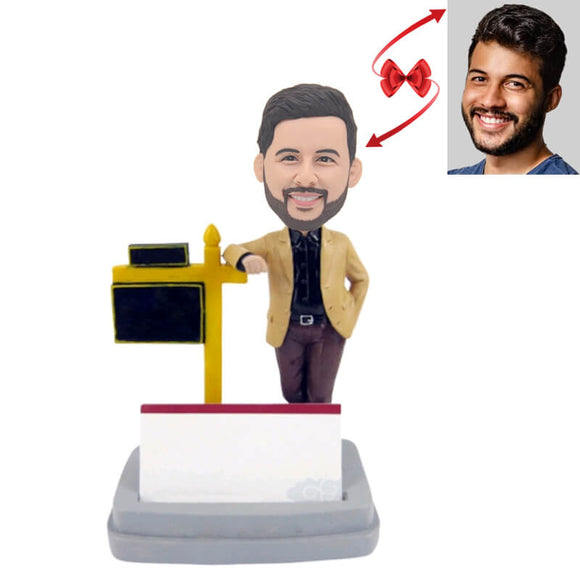 Real Estate Agent Behind A Business Card Custom Bobblehead