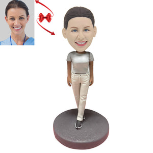 White T-shirt Women Custom Bobblehead