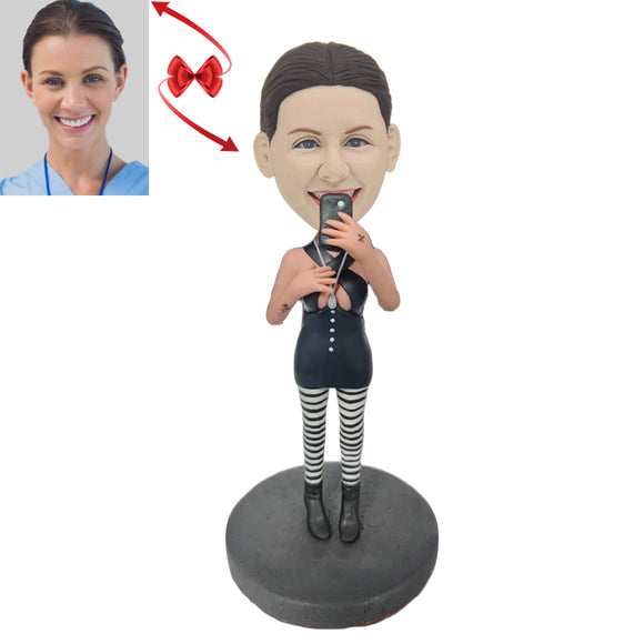 Woman Playing Mobile Phone Custom Bobblehead