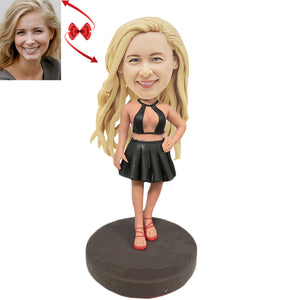 Woman Wearing Black Skirt Short Custom Bobblehead