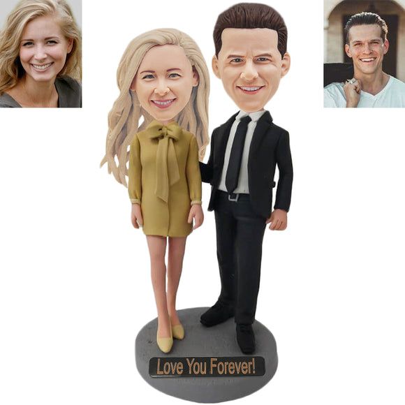 Happy Anniversary Couple Custom Bobblehead With Free Metal Inscription